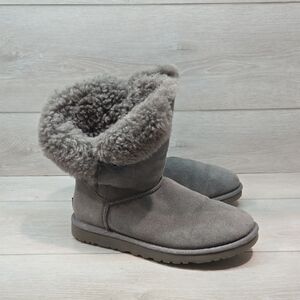Ugg Australia Women 5803 Cozy Gray Leather Shearling Boots Shoes Sz 7